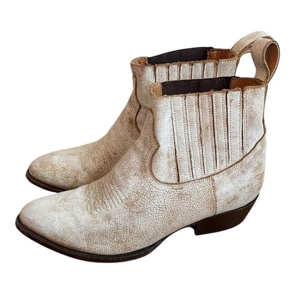 Women’s Boots MATISSE Mustang Boot White Distressed Leather Boots Cowboy Booties - Picture 4 of 8
